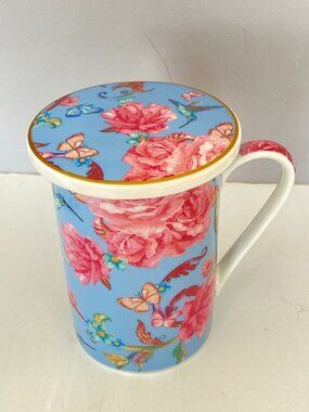 1887 Royal Kent Chinoiserie Tea Mug + Lid porcelain European Antique collectible